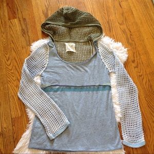 We the Free Hooded Mixed Knit & Jersey Top